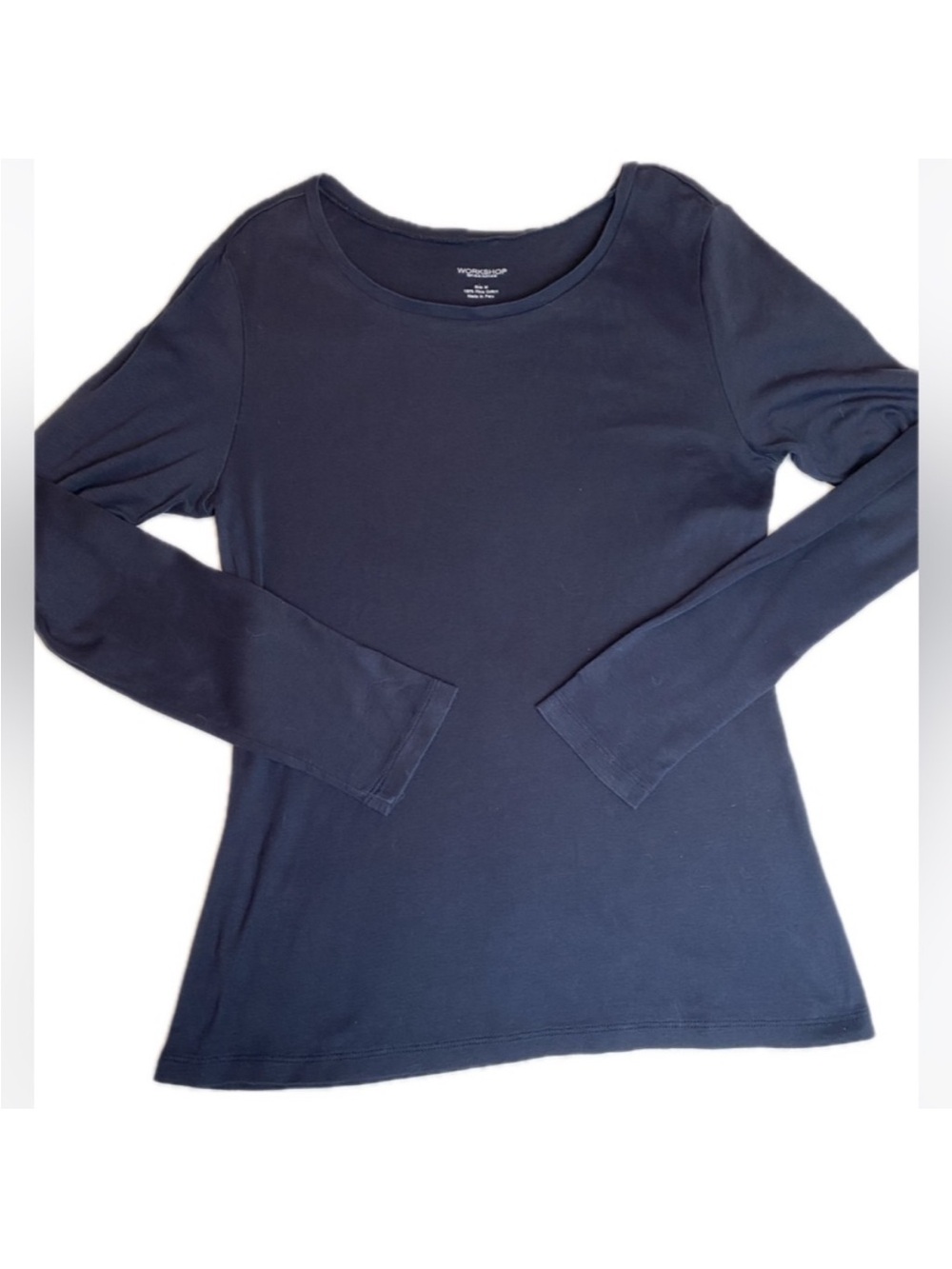 Workshop Republic 100% Cotton Clothing Navy Long Sleeve Scoop Neck Tee